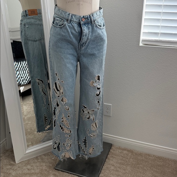 BDG Denim - BDG Light Blue Flare Jeans with Artistic Patterns